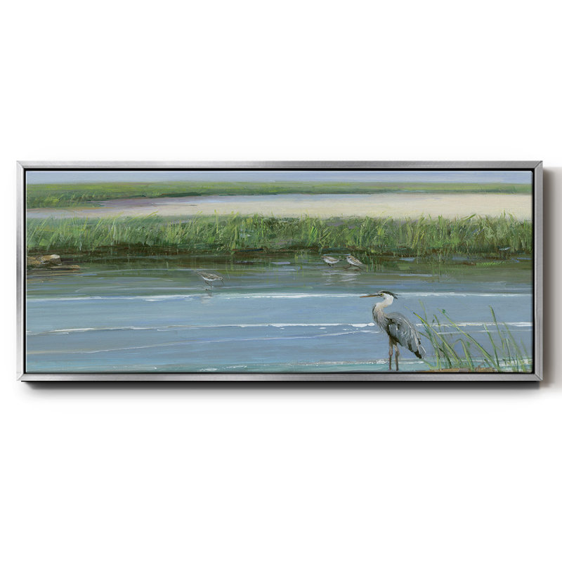 Wading at Dusk- Framed Canvas, 12" H x 30" W