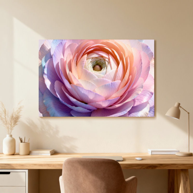 Plantes et fleurs, motif de pétales de rose arc-en-ciel pastel, H 20 po x l 30 po, Impression encadrée sans passe-partout