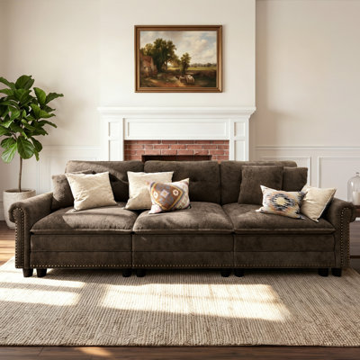 124" Modular Sectional Sofa With Nailhead Trim, Comfy Cloud Couch For Living Room, 3-seater Deep Seat Sofa With Throw Pillow