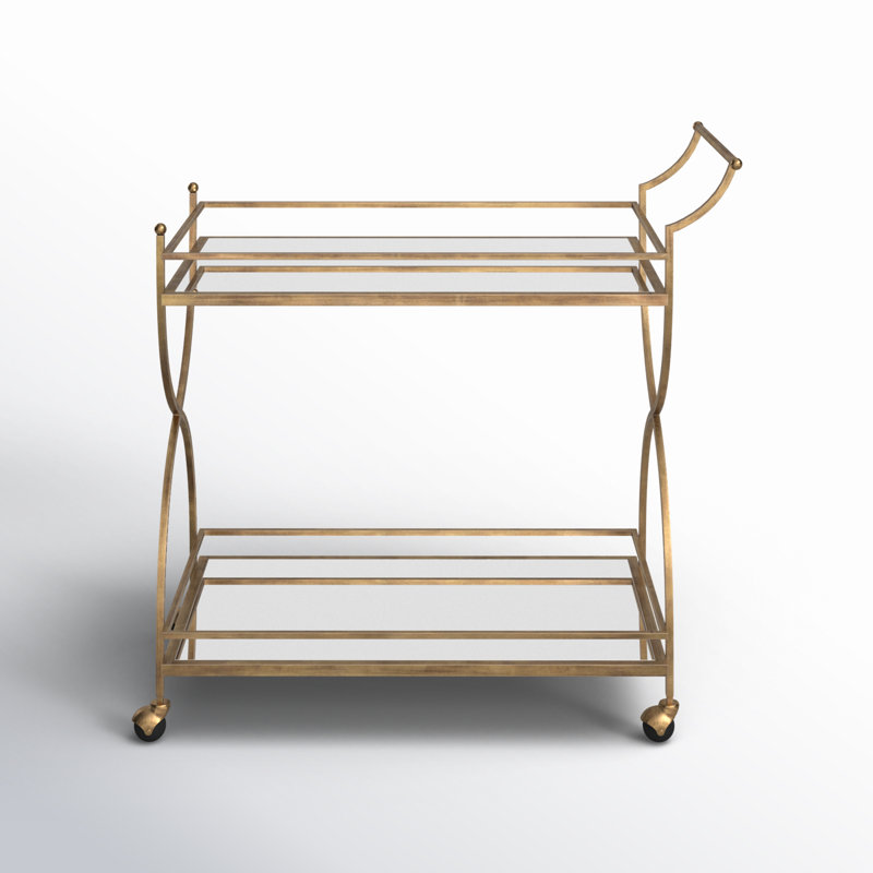 Antique Gold Metal and Glass Bar Cart with Storage