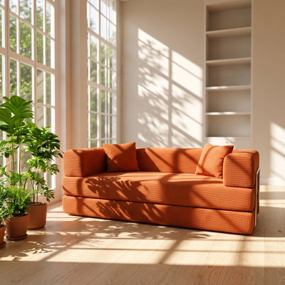 Tangerine 78.74" W x 39.37" D x 27.6" H 2-Seat Corduroy Sleeper Sofa Bed