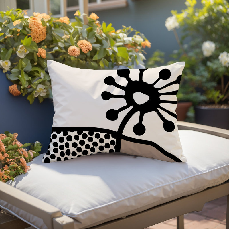 Coussin lombaire réversible intérieur / extérieur Jai Abstract, H 14 po x l 20 po, Blanc cassé / blanc