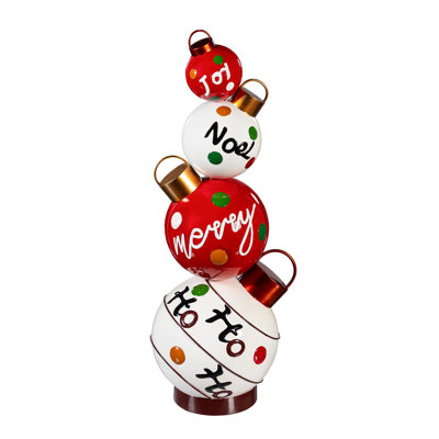 Festive Stacked Ornaments Metal Garden Statue, 29"H