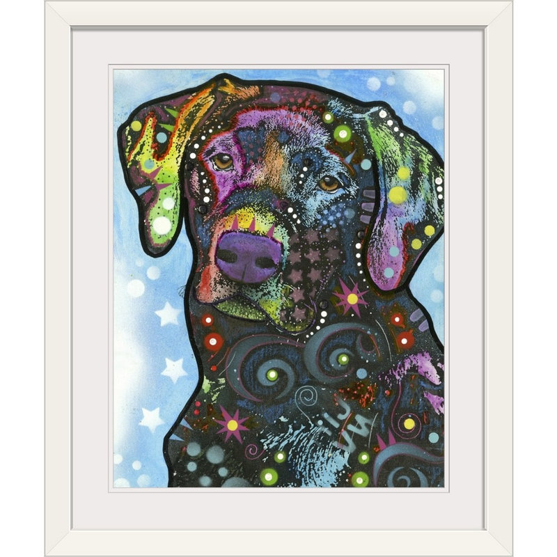 « dog art 27 », reproduction, H 32 po x l 27 po x P 1 po, Cadre blanc