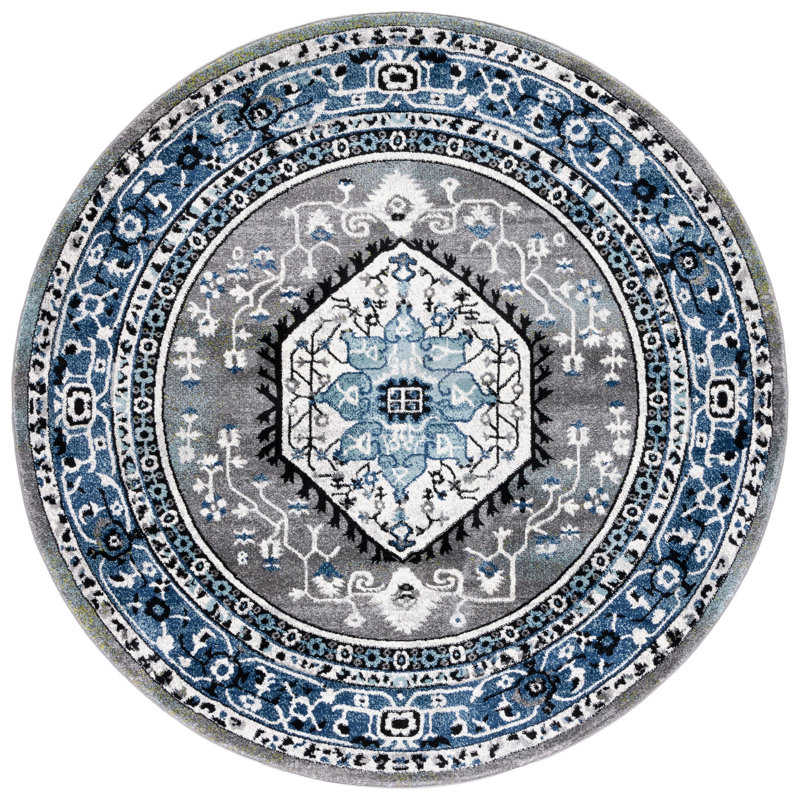 Evanoff Oriental Blue/Gray Area Rug, Round 6'7"