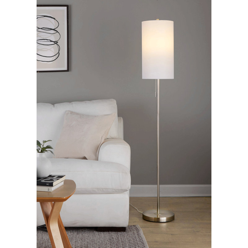 Bounty 62" Contemporary Metal Floor Lamp With Linen Shade From Grandview Gallery, Brushed Nickel
