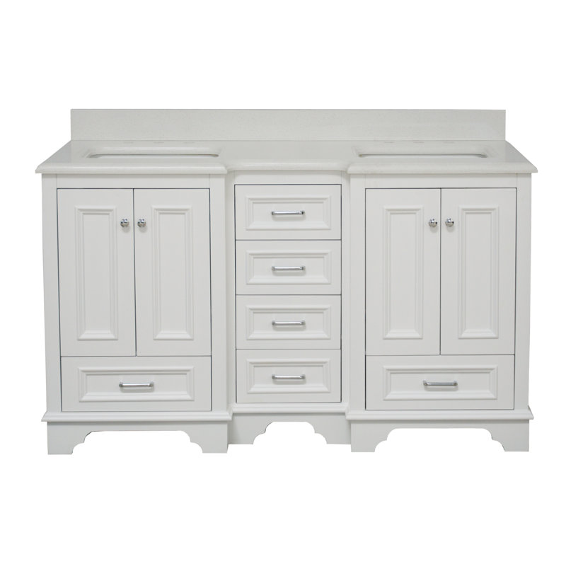 Loughlam 60'' Double Bathroom Vanity with Top, White, Quartz
