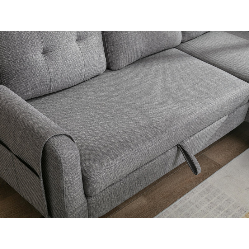 Canapé-lit à accoudoirs encastrés 72,44 po Mashia, Mélange de polyester gris clair