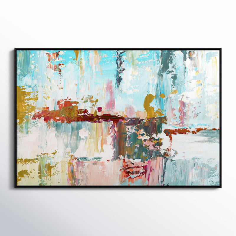 «Bola Color Block Splash» par Nan - reproduction de cadre flottant sur toile, H 41,5 po x l 61,5 po x P 2 po, Espresso