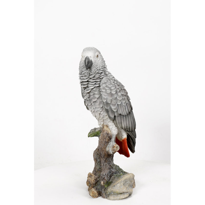 Grey Gabon Parrot on Stump Resin Indoor/Outdoor Statue