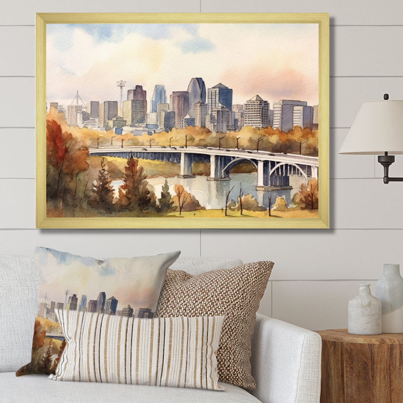" Edmonton Landscape ", 30" H x 40" W x 1.5" D, Gold Picture Frame