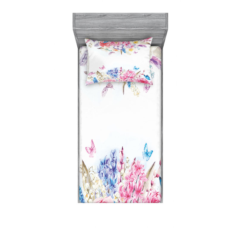 Ensemble de draps romantiques roses et marguerites, Ensemble de draps pour lit simple avec drap-housse