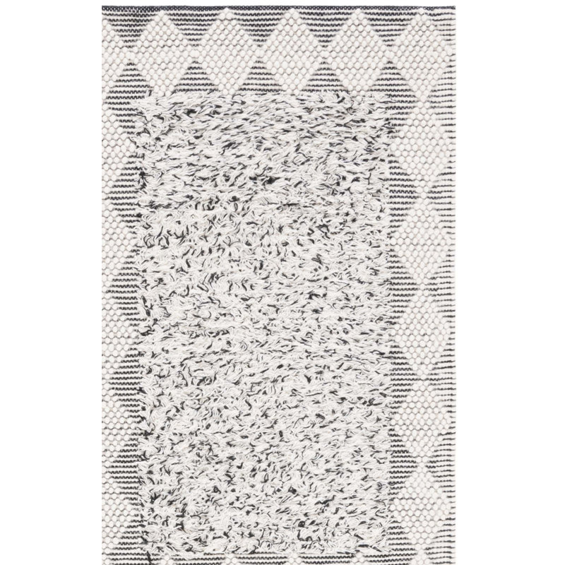 Natura Hand Loomed Wool/Cotton Geometric Rug in Ivory/Black, Runner 2'3" x 8'