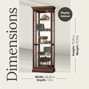 Brantley Solid Wood Lighted Curio Cabinet, Cherry Bordeaux