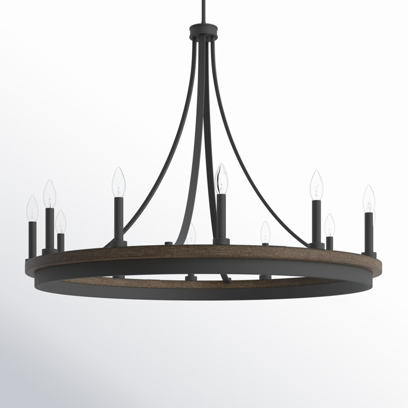 Marconi 12-Light Dimmable Wagon Wheel Chandelier , Weathered Walnut