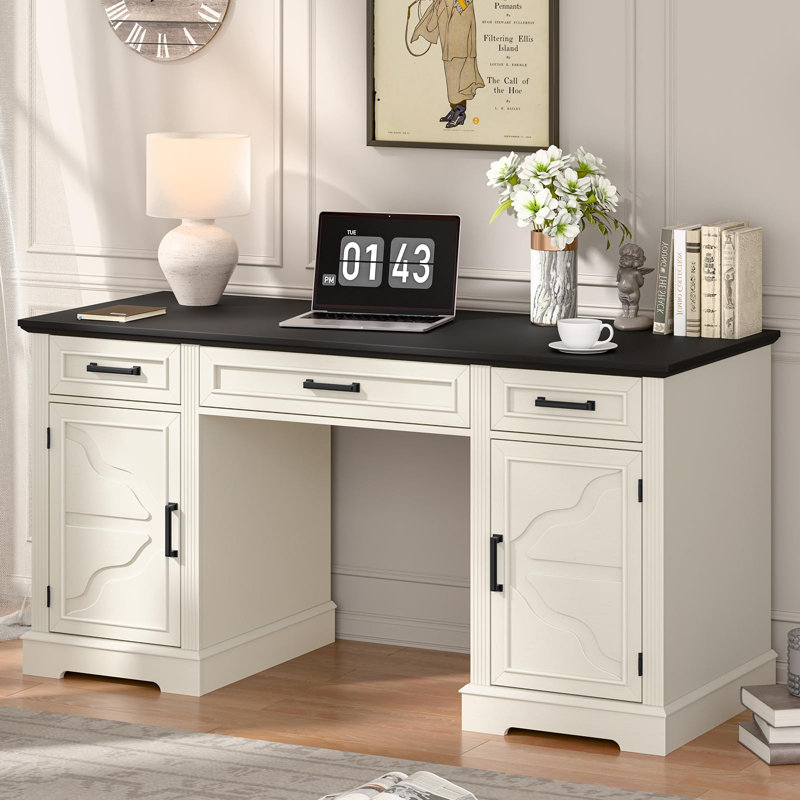 Farmhouse Executive Office Desk With Charging Station