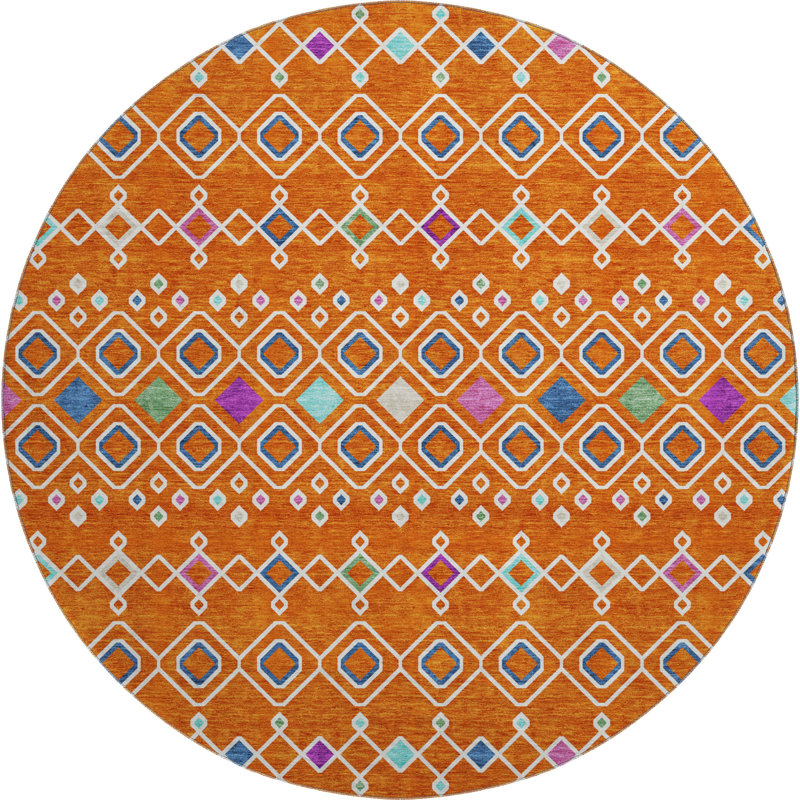 Premium Machine Washable Prisco Orange Rug, Round 8'