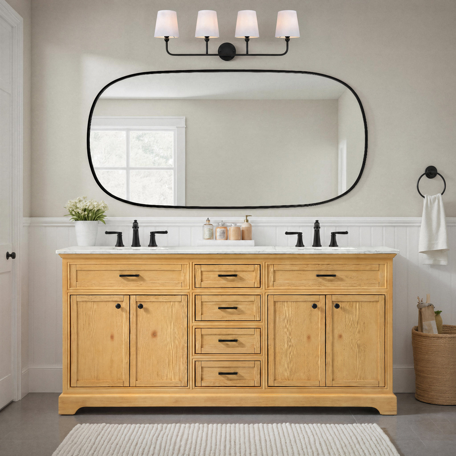 Hermes 72'' Double Bathroom Vanity, Carrara White, Natural