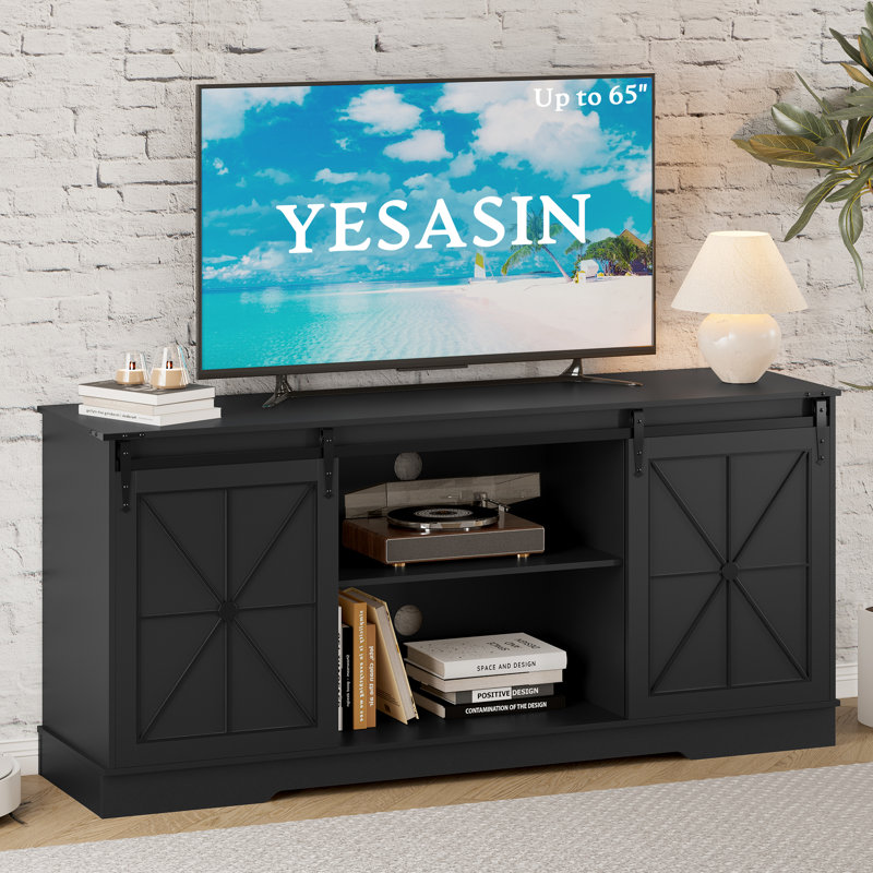 Rustic TV Stand With Barn Door, Black