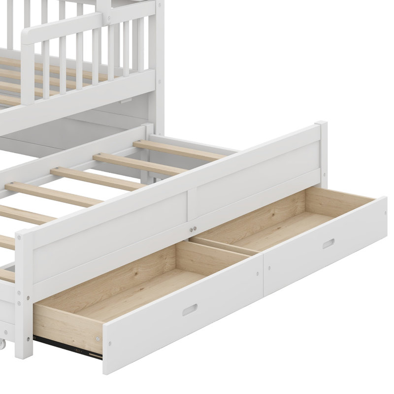 Lit House avec lit gigogne et tissu, Lit simple, White