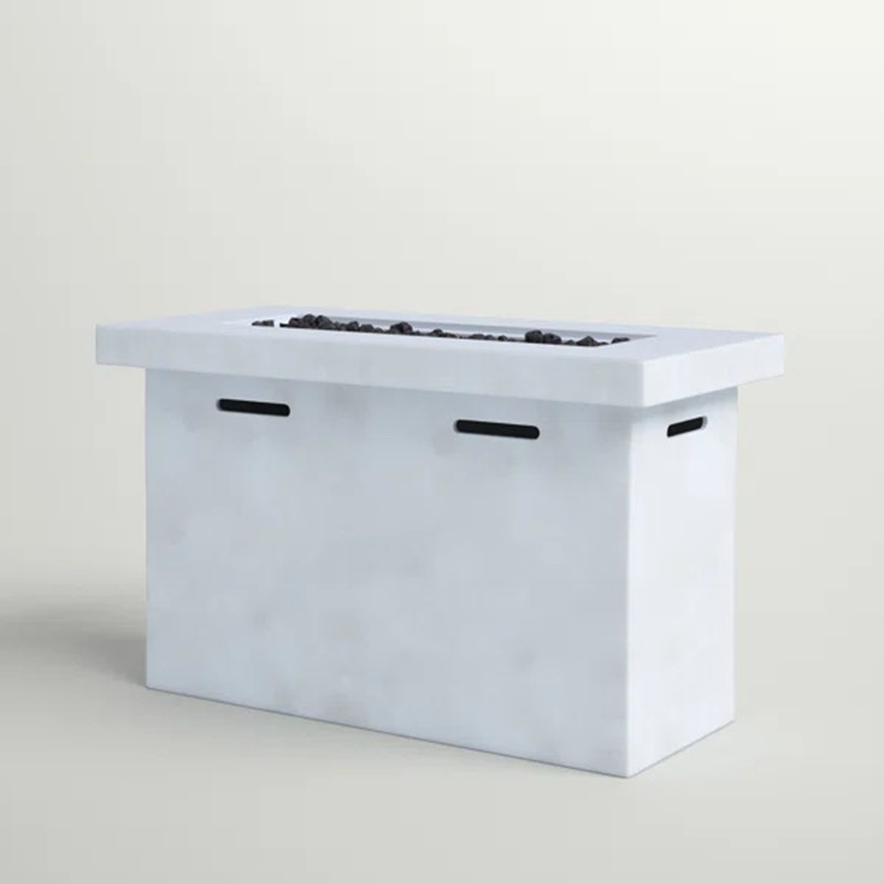 Table de foyer d'extérieur au propane en béton renforcé de fibres, Blanc