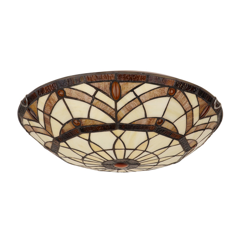  CLARA Victorian Tiffany-Style 3-Light Black Finish Ceiling Flush Fixture 16" Shade