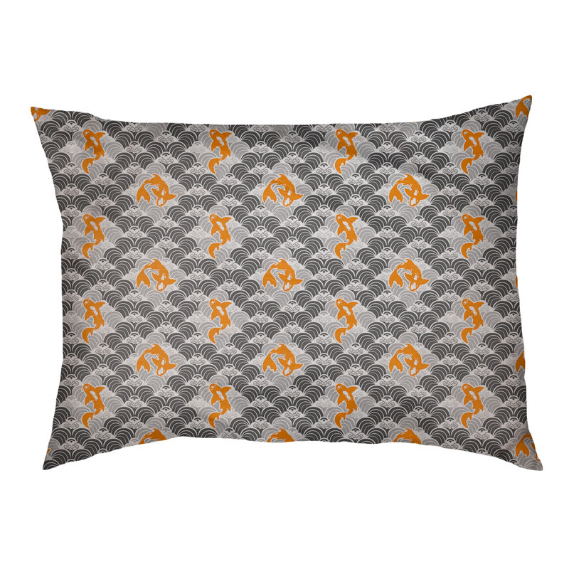 Coussin d’ondulations koi fish Byrge, Grand (l 42,5 po x P 14 po x H 32,5 po), Gris / Jaune