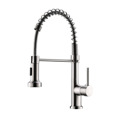Brushed Nickel Pull Down Kitchen Sink Faucet, Single Handle, 360 Degree Rotation, Dual Mode Commercial Faucet With Spray, Nickel, Convenient Handle