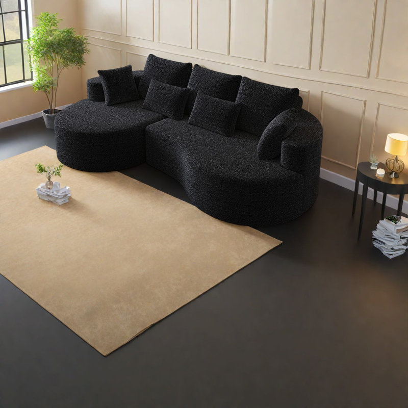 Canapé modulaire spacieux et modulaire en chenille noire pour le salon