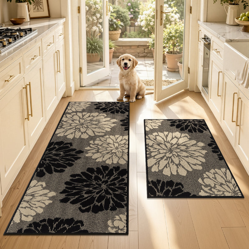 Tapis de cuisine texturé 2 pièces, Noir