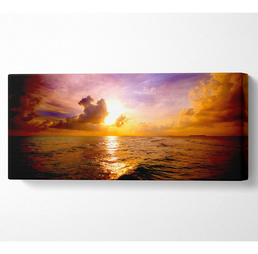 Meer-Sonnenuntergang-Himmel - Leinwand-Panorama-Kunstdrucke mit Wrapped Canvas