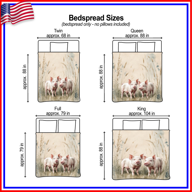 Two Piglets In Field Quilted Bedspread All Sizes, Twin