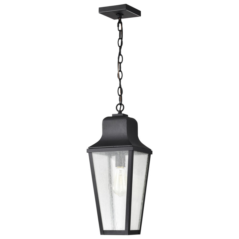 Neslisah - 1 Light Hanging Lantern - Matte Black with Clear Seeded Glass