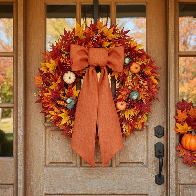 Ceinture de couronne d'automne pour porte d'entrée, bannière monogramme en toile de jute orange avec motif de l'Action de grâce d'automne, accessoire de couronne de porche rustique pour la récolte