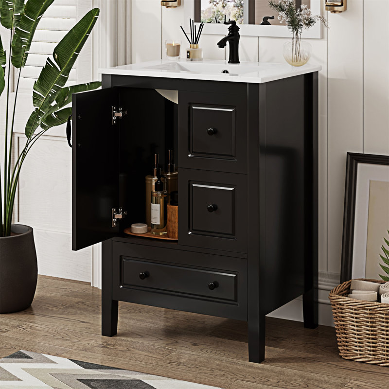 Meuble-lavabo de salle de bain avec lavabo, Noir