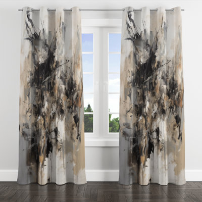 Grey Black Inner Worlds Of Marble III - Modern Velvet Blackout Grommet Curtain - 1 panel