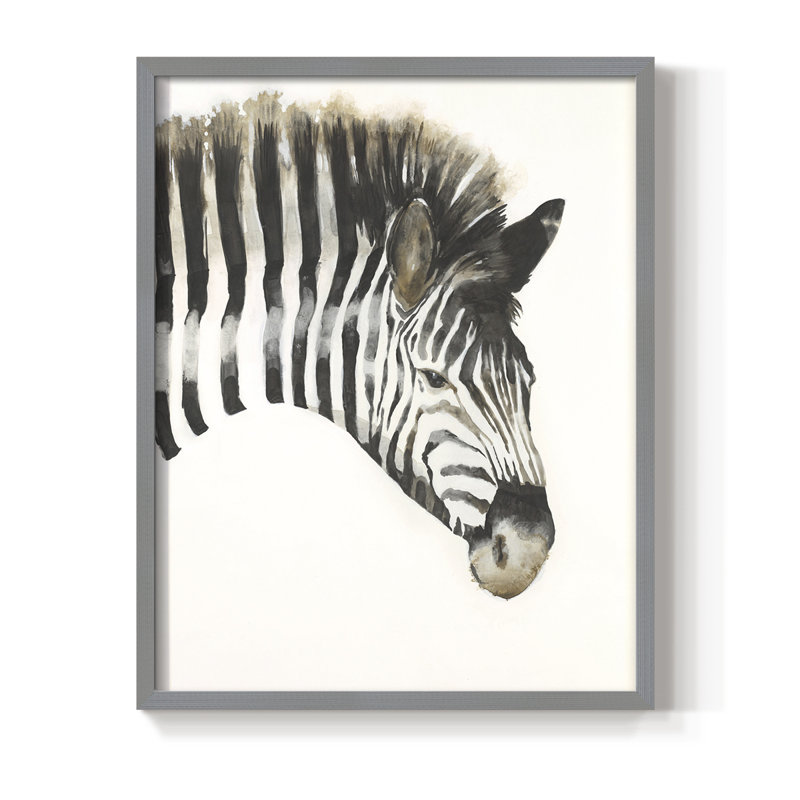 Reproduction encadrée à rayures zébrées - bois massif, Gris, H 11 po x l 9 po
