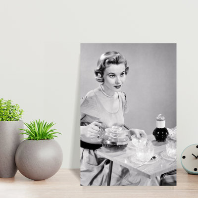 1950S Hostess Woman Housewife Serving Pouring Tea Coffee Seated At Table Classic Retro Vintage Wall Art