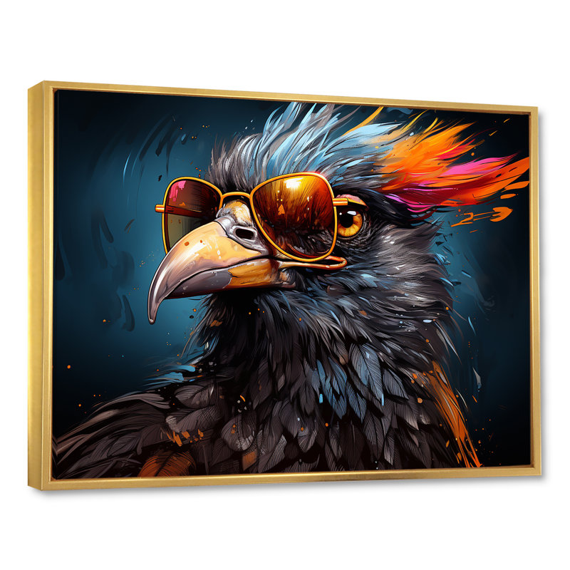 Cool Bird Abstract Aviators sur toile, Cadre flottant doré, H 16 po x l 32 po x P 1 po