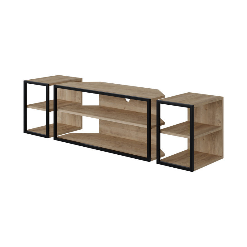 Echo TV Unit 3-Piece Set with 2 Side Tables Versatile Design for Living Rooms, Sapphire Oak