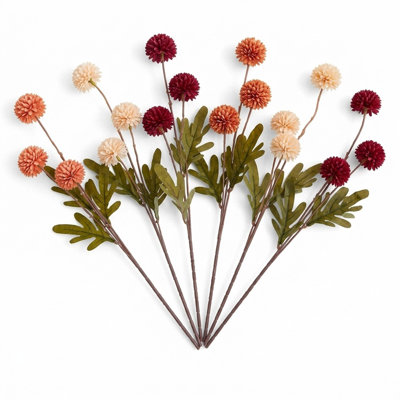 6 Piece 20.5'' Orange Artificial Pompon Mum Flower Stem Set