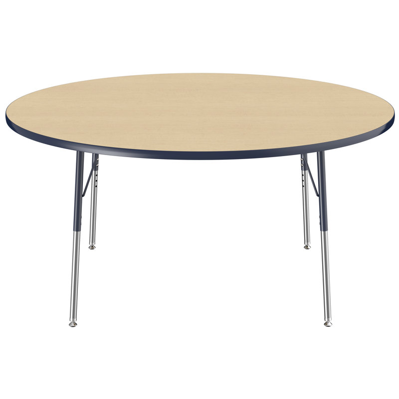 Table ronde à hauteur réglable, H 24 po x L 60 po x l 60 po, Érable / bleu marine, Gris