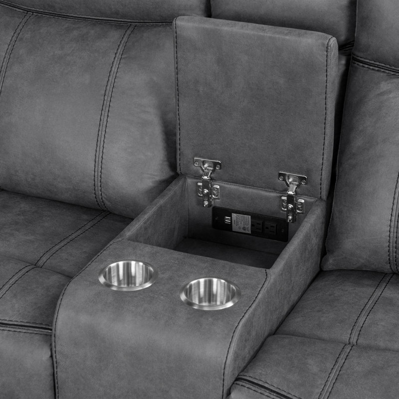 Ensemble de canapé modulaire inclinable manuel avec port de charge USB pour le salon Jessah, Polyester gris