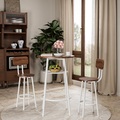 3 tables de bar avec 2 tabourets, table de pub moderne, petit déjeuner compact, surface ronde en velours moelleux à haute résistance, structure en acier, conception d'espace, assemblage, comptoir imperméable de 36 po, convient pour