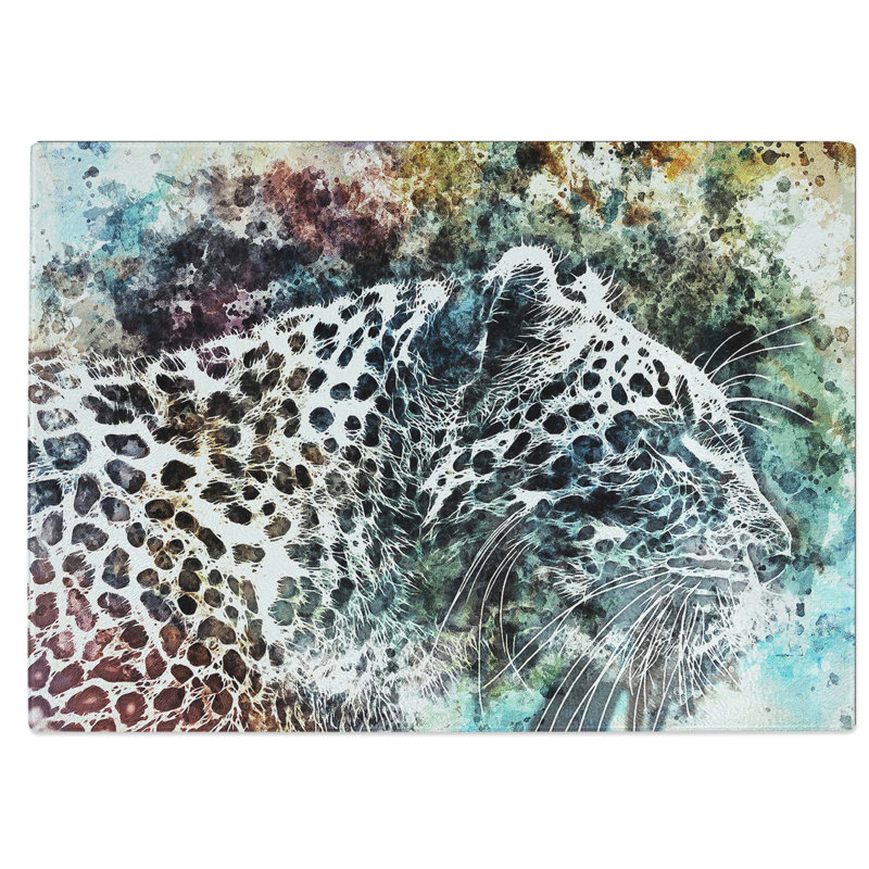 Glass Leopard in Abstract Chopping Board, 39 cm W x 28.5 cm L