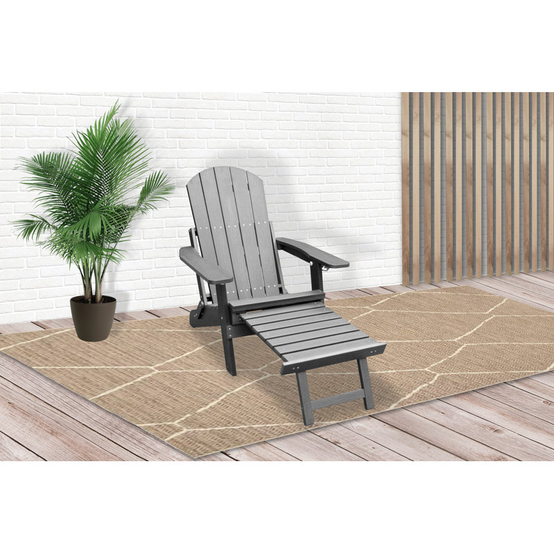 Lauzon Foldable Outdoor Adirondack Chair With Ottoman, Grey