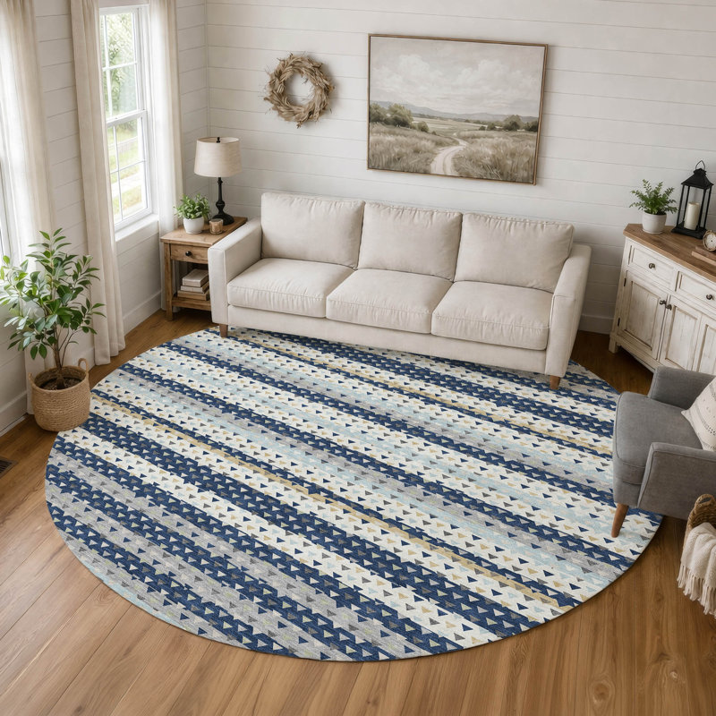 Tapis intérieur / extérieur lavable à la machine Chantille ACN2823, Marine, Rond 8 pi