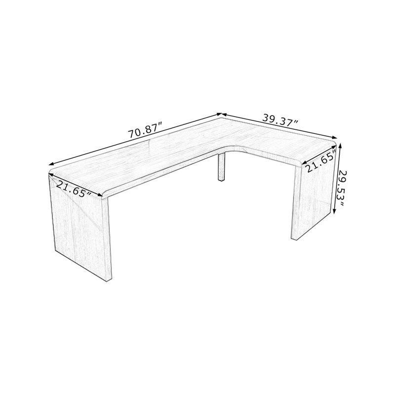 Bureau d'écriture en L en noyer massif, H 29,53 po x l 70,87 po x P 39,37 po, Gauche