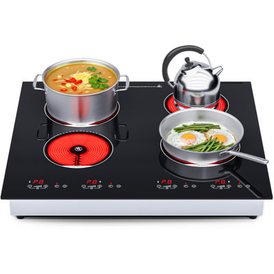 Réchaud électrique à 4 brûleurs Advwin, surface de cuisson électrique intégrée de 24 pouces, surface de cuisson électrique en céramique de 6 000 W avec minuterie de 4 heures, verrouillage de sécurité pour enfant et commande à bouton, 9 niveaux de chauffage, 220 V (sans prise)