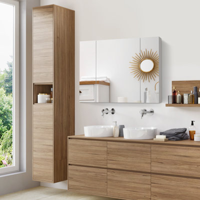 Bathroom Cabinet with Mirror - 19" x 4.75" x 27.5" - MDF / Glass - 2 Pieces - Storage Cabinet - White - Wall Mounted